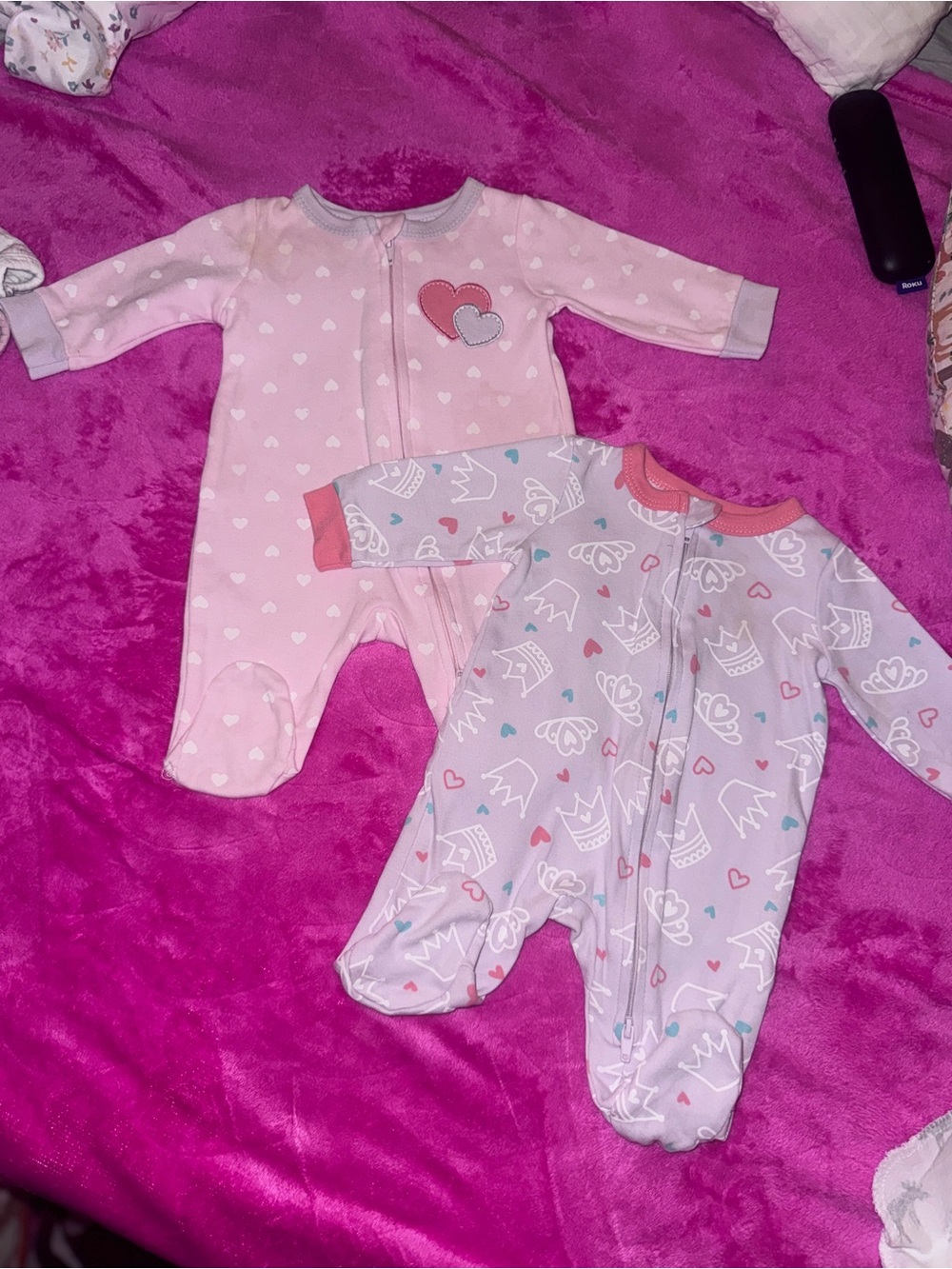 KoalaBaby Pink & Light Pink Heart and Princess Crown Footed One-Piece Set